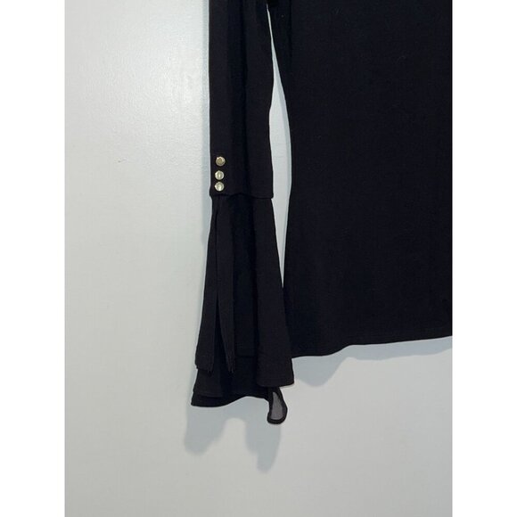 NWT White House Black Market Black Flared Sleeves & Gold Button Women's Top Size - Picture 2 of 10